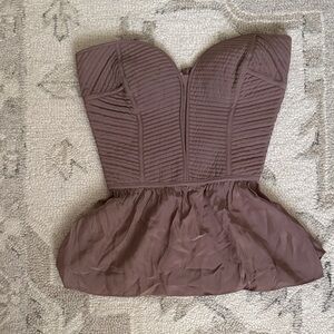 100% Silk Strapless Peplum Bustier Top in Mauve